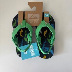 REEF Little Ahi Multi Shark Print‎ Kids Flip Flops Sandals Size 10 NEW
